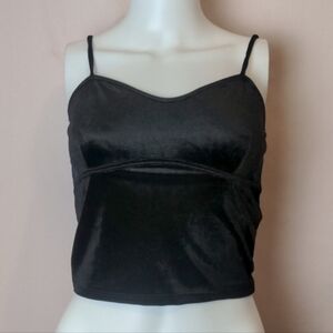 Black Velour Adjustable Tie Straps Crop Top size Medium